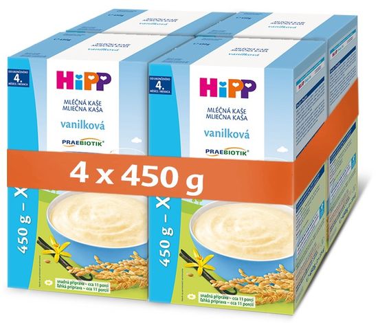 HiPP mliečna prvá kaša pre dojčatá vanilková od uk. 4. mesiaca, 4 x 450 g