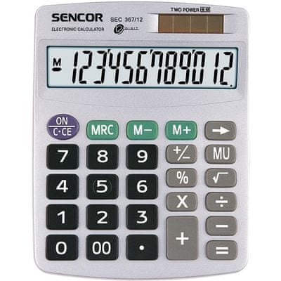 Vrecková kalkulačka Sencor SEC 367/12, solárna, malá, ľahká, základná