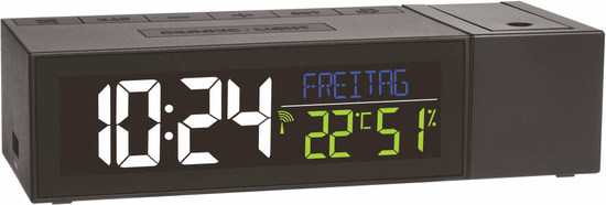 TFA 60.5014.01 Rádiom riadené digitálne hodiny s projektorom, čierne