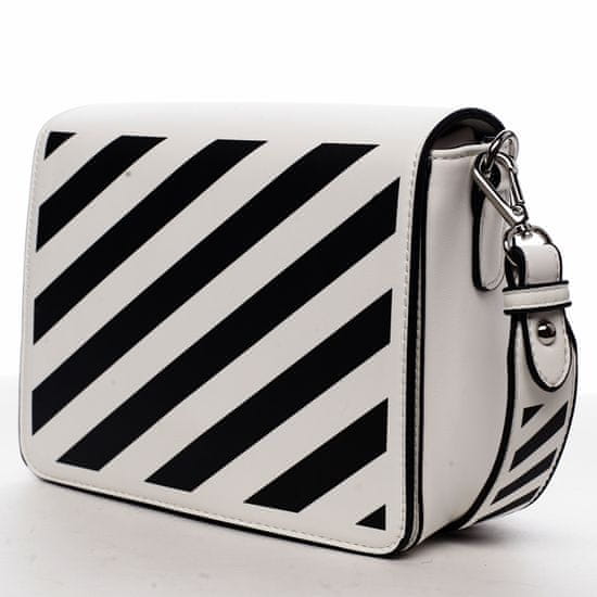 DIANA & CO Designová dámska crossbody koženková kabelka Lucky stripes, biela