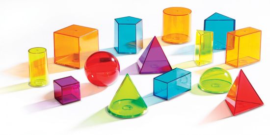 Montessori Priehľadné farebné geometrické telesá