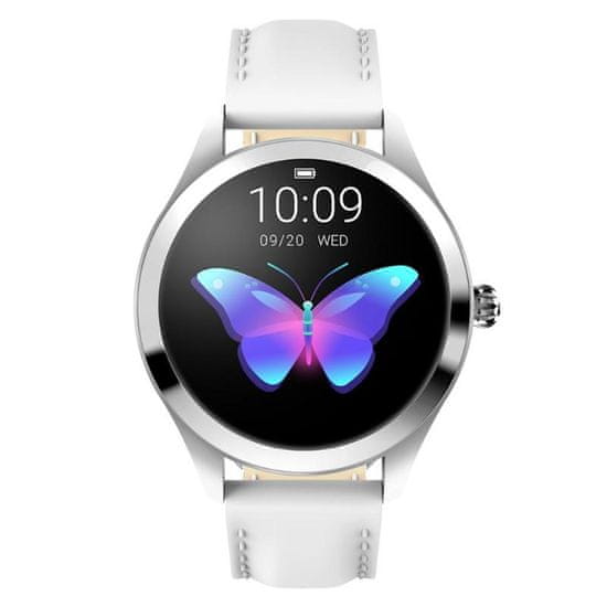 Neogo SmartWatch Glam, dámske smart hodinky, biele/kožené