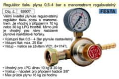Festa Regulátor tlaku plynu 0,5-4bar s manometrom regulovateľný vhodný pre plynové horáky
