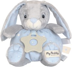 My Teddy Mäkký guľatý zajačik s hryzátkom - modrá