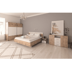 KONDELA Spálňový komplet (posteľ 180x200 cm), dub wotan / biela, GABRIELA NEW