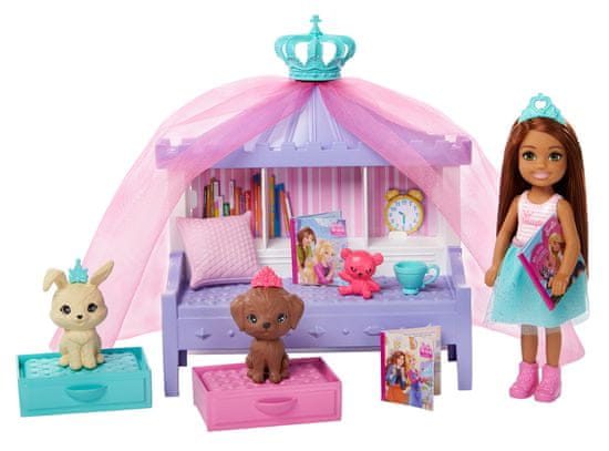 Mattel Barbie Princess Adventure Princezná Chelsea Herný set s postieľkou