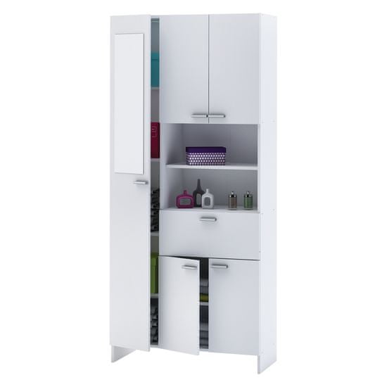 IDEA nábytok Vysoká skrinka 1+4 dvere + 1 zásuvka KORAL biela