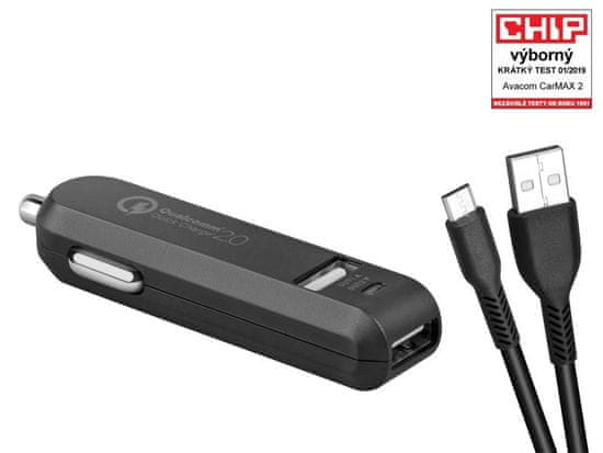 Avacom  Carmax 2 nabíjačka do auta 2x Qualcomm Quick Charge 2.0, čierna farba (micro USB kábel)