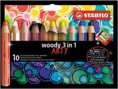 Stabilo Farebné ceruzky "Woody ARTY 3 in 1", 10 rôznych farieb, guľatá, silná