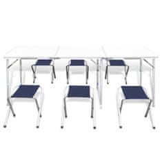 Vidaxl Skladací kempingový set, stôl+6 stoličiek, nastaviteľná výška 180x60cm