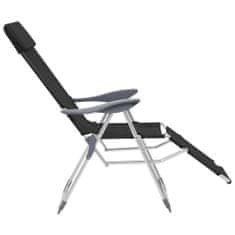 Vidaxl Skladacie kempingové stoličky s podnožkami 2 ks, čierne, hliník