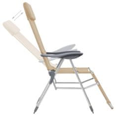 Vidaxl Skladacie kempingové stoličky s podnožkami 2ks, krémové, hliník