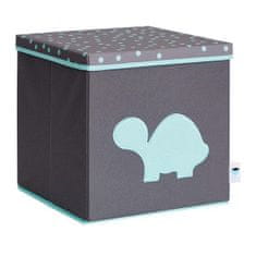 Úložný box na hračky s krytom - šedý, zelená korytnačka