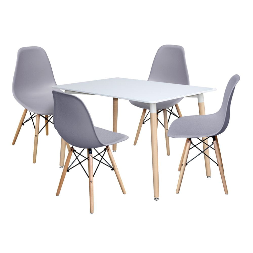 IDEA nábytok Jedálenský stôl 120x80 UNO biely + 4 stoličky UNO sivé