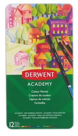 DERWENT Pastelky "Academy", 12 rôznych farieb