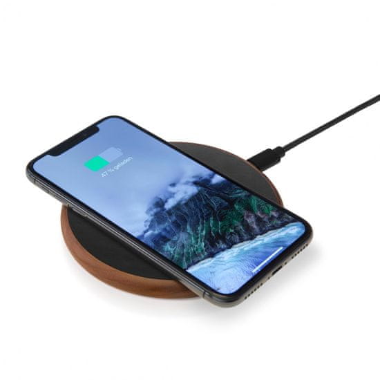 WOODCESSORIES EcoPad Walnut Wood / Genuine Black Leather / Brushed Metal / Nylon Cable - All Wireless Enabled Devices eco288
