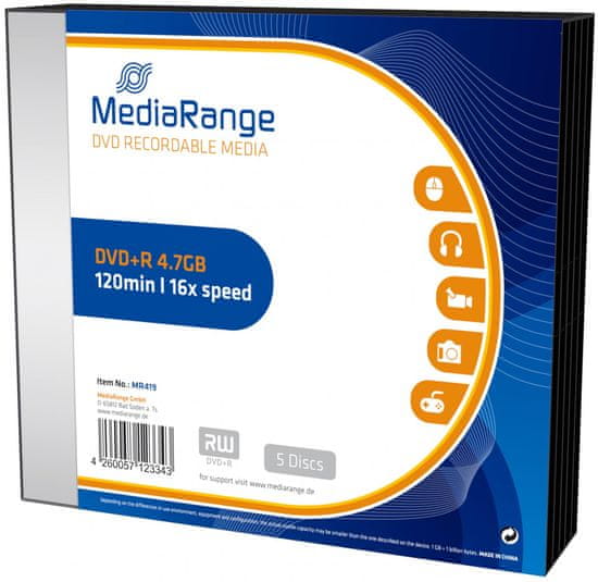MediaRange DVD+R 4,7GB 16x slimcase 5ks (MR419)