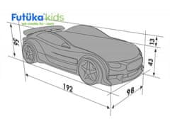 Futuka Kids Posteľ auto NEO, Matrac "3D", LED svetlá, Spodné svetlo, Spojler