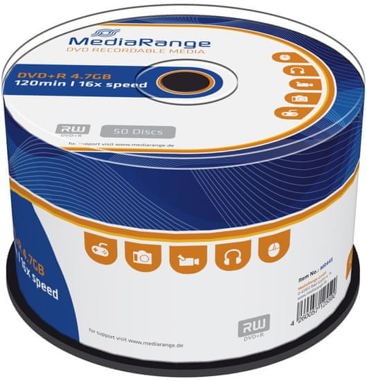 MediaRange DVD+R 4,7GB 16x spindl 50ks (MR445)
