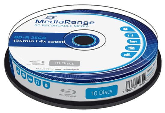 MediaRange BD-R BLU-RAY 25GB 4 × spindl 10 ks (MR495)