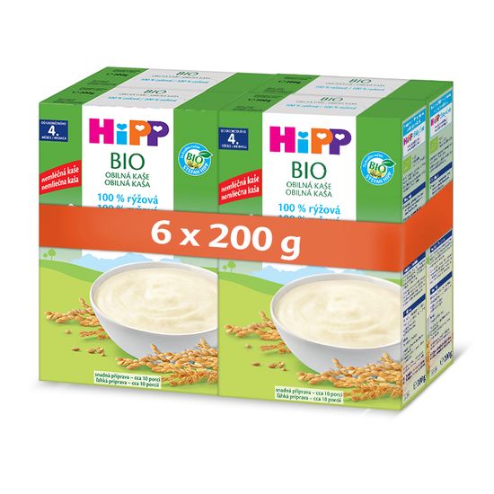 HiPP BIO obilná kaša - 100 % ryžová od uk. 4. mesiaca, 6 x 200 g