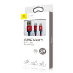 BASEUS Rapid 2in1 kábel USB - Lightning / Micro USB 3A 1.2m, červený