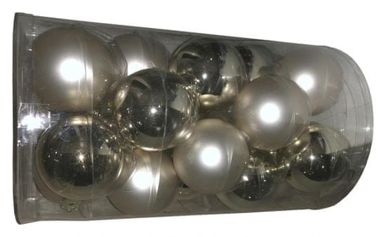DUE ESSE Set 20 ks vianočných sklenených gúľ, zlatá/perleťová, Ø 8 cm