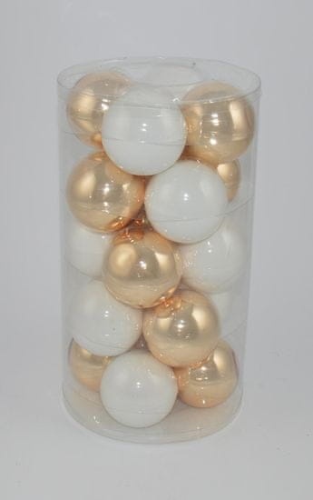 DUE ESSE Set 20 ks vianočných sklenených gúľ, biela/zlatá, Ø 8 cm