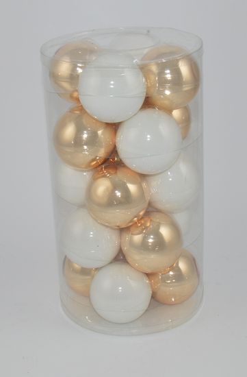 DUE ESSE Set 20 ks vianočných sklenených gúľ, biela/zlatá, Ø 7 cm