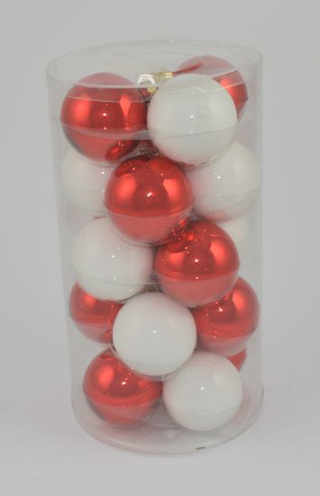 DUE ESSE Set 20 ks vianočných sklenených gúľ, biela/červená, Ø 7 cm