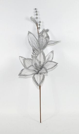 DUE ESSE Vianočná textilná kvetina - strieborná, 65 cm