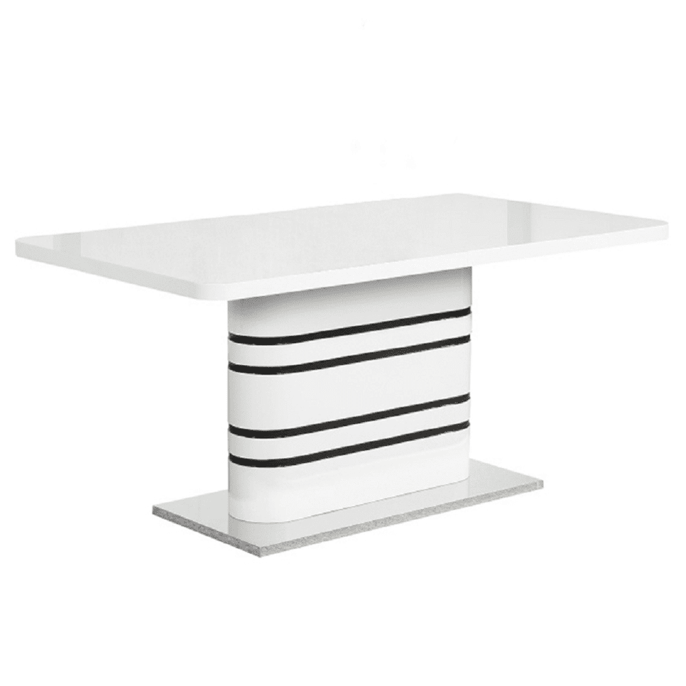 KONDELA Jedálenský rozkladací stôl, biela vysoké lesk HG / čierne pásky, 160-220x90 cm, TUBAL