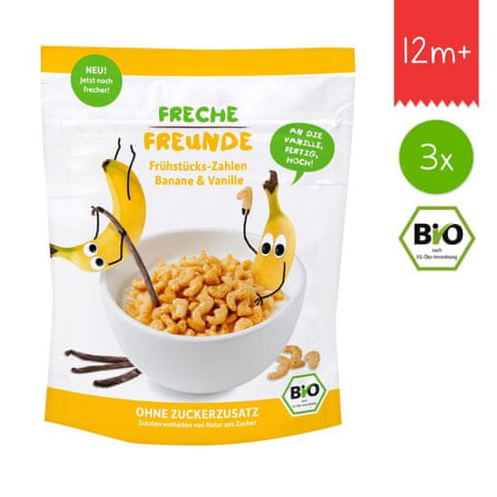 Freche Freunde BIO Cereálie - Chrumkavé čísla - Banán a vanilka (3x 125 g)