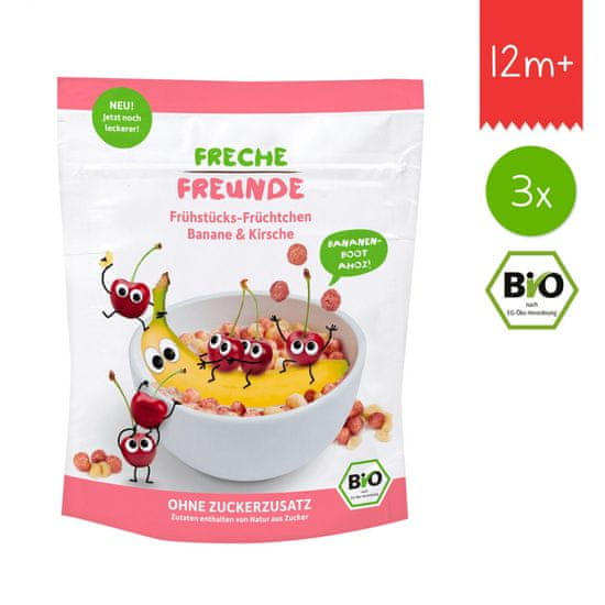 Freche Freunde BIO Cereálie - chrumkavé kúsky - Banán a čerešňa (3x 125 g)