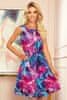 Dámske trapézové šaty s kvetinami Victora modro-ružová XXL