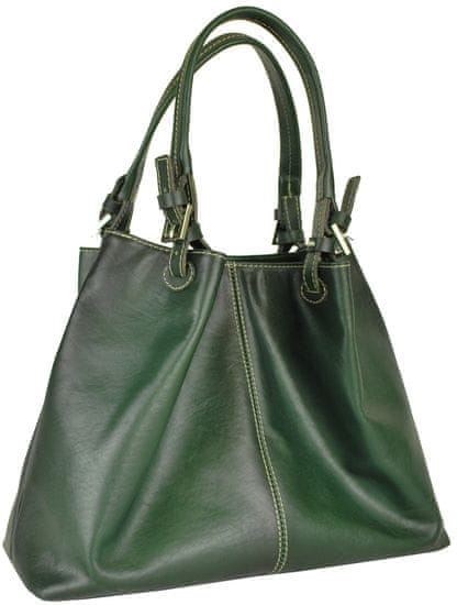 VegaLM Kožená kabelka SHOPPER, ručne farbená a tieňovaná, tmavo zelená farba