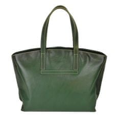 VegaLM Veľká kožená kabelka SHOPPER, ručne farbená a tieňovaná, tmavo zelená farba