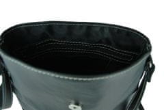 VegaLM Ručne vyšívaná kožená kabelka v čiernej farbe s béžovým prešívaním