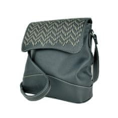 VegaLM Ručne vyšívaná kožená kabelka v čiernej farbe s béžovým prešívaním