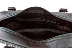 VegaLM Ručne vyšívaná kabelka z pravej kože v čiernej farbe so šedým vyšívaním
