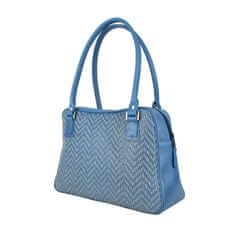 VegaLM Ručne vyšívaná kabelka z pravej kože v modrej farbe so šedým vyšívaním