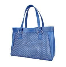 VegaLM Ručne vyšívaná modrá kabelka z pravej kože so šedým vyšívaním