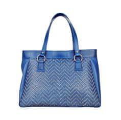VegaLM Ručne vyšívaná modrá kabelka z pravej kože so šedým vyšívaním