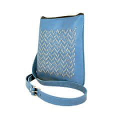 VegaLM Ručne vyšívaná kabelka z pravej kože v modrej farbe