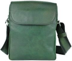VegaLM Kožená crossbody taška z lesklej hovädzej kože, ručne tamponovaná, zelená farba