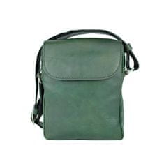 VegaLM Kožená crossbody taška z lesklej hovädzej kože, ručne tamponovaná, zelená farba