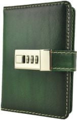 VegaLM Kožený zápisník MINI z prírodnej kože s číselným zámkom v zelenej farbe