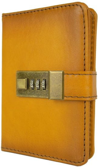 VegaLM Kožený zápisník MINI z prírodnej kože s číselným zámkom v žltej farbe