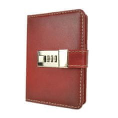 VegaLM Kožený zápisník MINI z prírodnej kože s číselným zámkom v červenej farbe