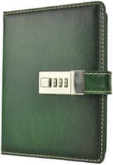 VegaLM Kožený zápisník MIDDLE z prírodnej kože s číselným zámkom v zelenej farbe